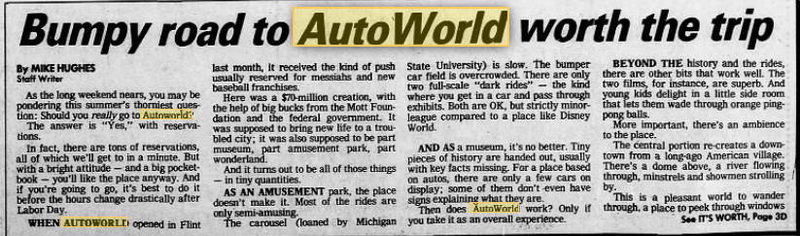 AutoWorld (Six Flags AutoWorld) - 1984 REVIEW FROM LANSING STATE JOURNAL